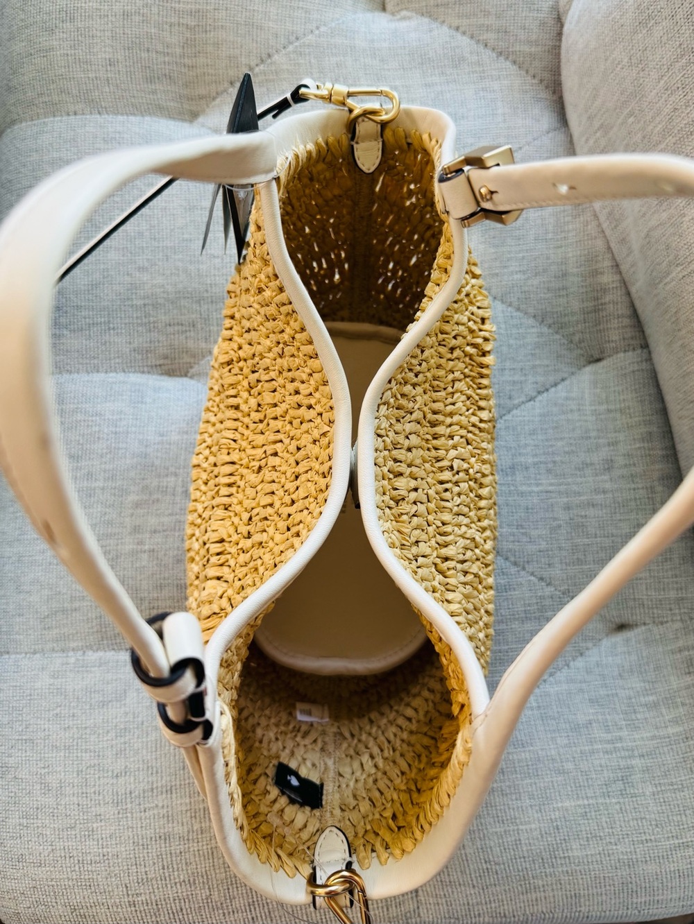 Kate Spade Deco Straw Small Tulip Tote Bag Natural Cream - Picture 12 of 16